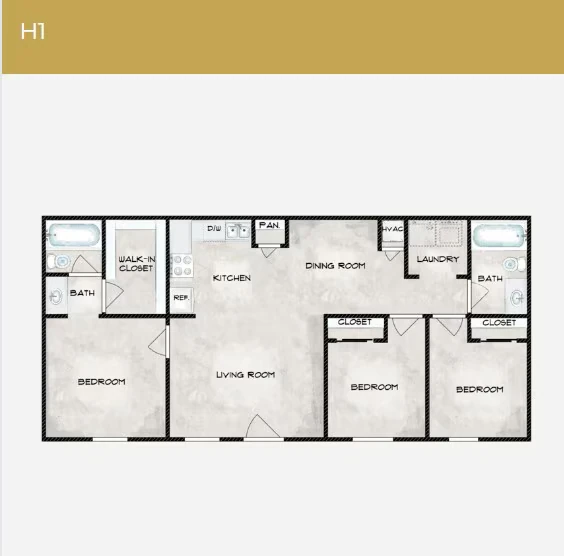 3 Bedroom 2 Bathroom 2208 floor plan